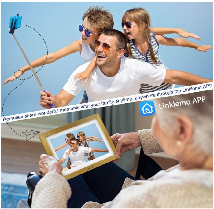 Ramă foto digitală Wi-Fi, 10 inch, ecran tactil, memorie de 16 GB, auriu [9]