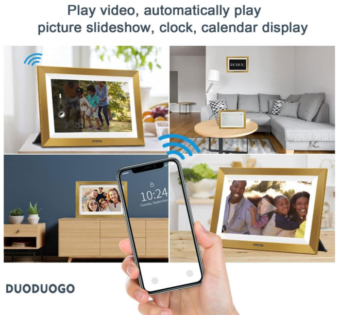 Ramă foto digitală Wi-Fi, 10 inch, ecran tactil, memorie de 16 GB, auriu [10]