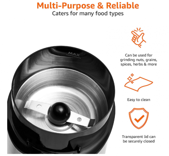 Rasnita electrica de cafea Amazon Basics, otel inoxidabil [3]