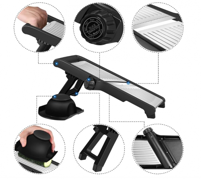 Razatoare, Mandolina de feliat multifunctional MILcea, din Otel inoxidabil, grosime 1 - 9 mm [8]