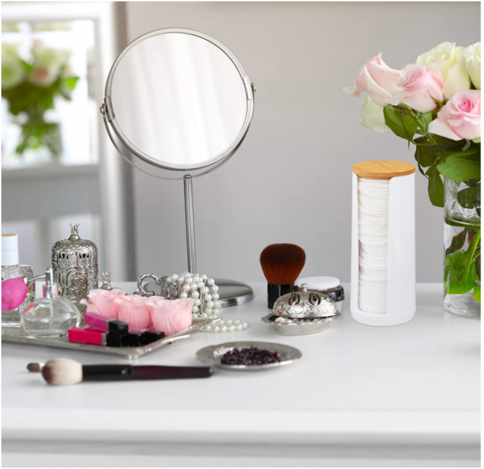 Relaxdays Set de 2 Dozatoare de tampoane de bumbac 17.5 x 7.5 cm, Alb [2]