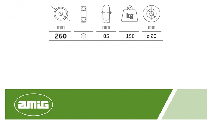 Roată pneumatică Amig pentru roabe sau cărucioare de depozit, jante roșii, Diametru Ø260 x 85 mm, Greutate maxima 150 kg [6]