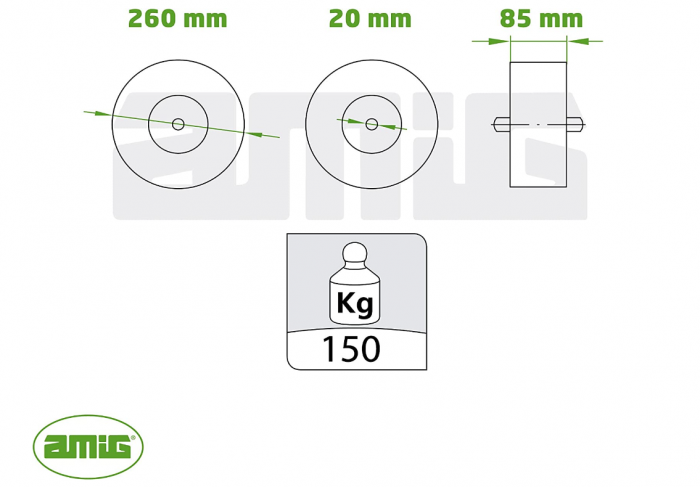 Roată pneumatică Amig pentru roabe sau cărucioare de depozit, jante roșii, Diametru Ø260 x 85 mm, Greutate maxima 150 kg [5]