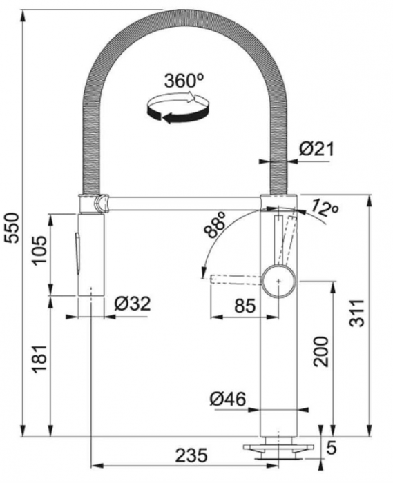 Robinet pentru chiuvetă Franke cu furtun Pescara XL Semi-Pro-oțel inoxidabil, crom [4]