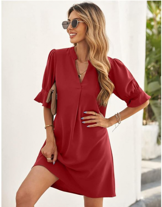 Rochie casual pentru femei Famulily, cu decolteu în V, rosu, L [4]