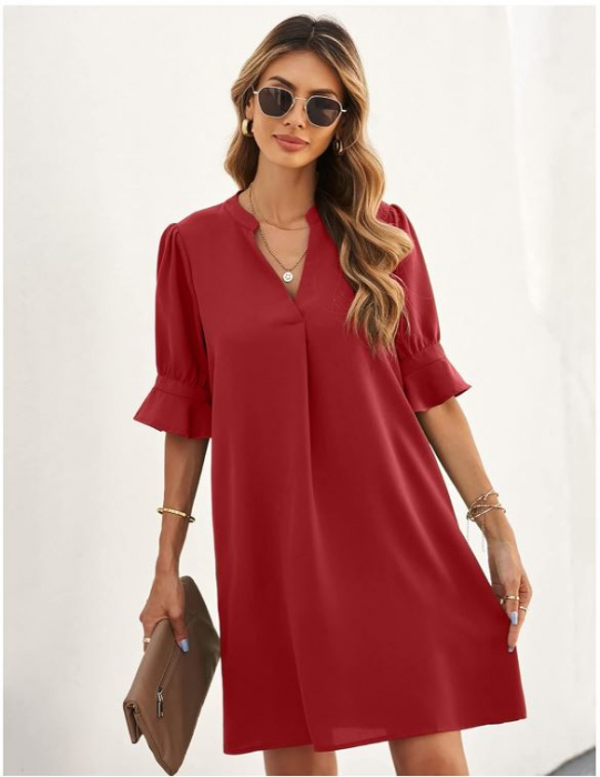 Rochie casual pentru femei Famulily, cu decolteu în V, rosu, L [3]