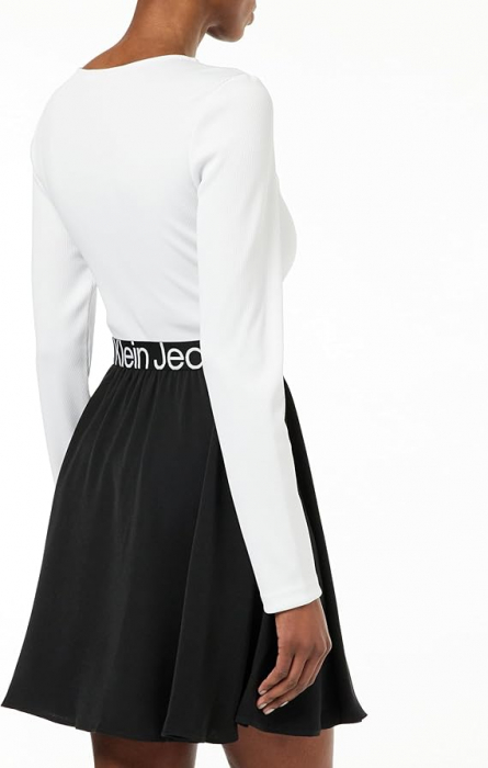 Rochie dama Calvin Klein Fit & Flare, cu maneca lunga, alb/negru, S [3]