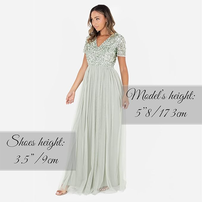 Rochie de domnișoară de onoare Maya Deluxe, decolteu în V, mâneci scurte, verde, 52 [2]