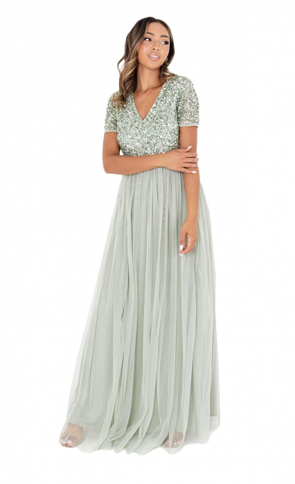 Rochie de domnișoară de onoare Maya Deluxe, decolteu în V, mâneci scurte, verde, 52 [1]