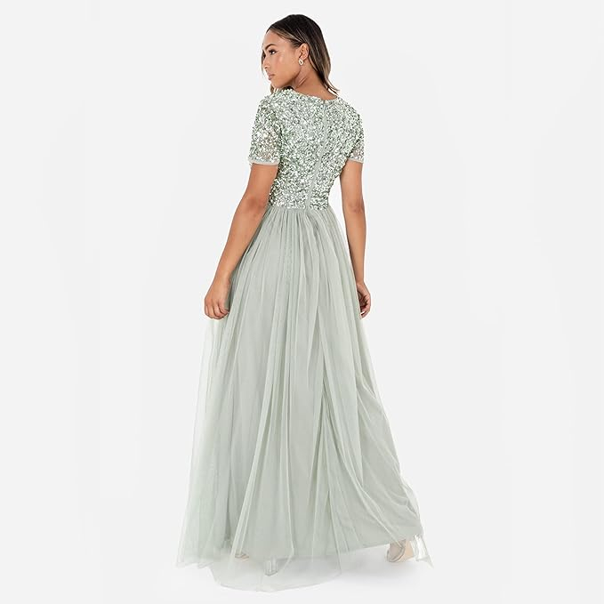 Rochie de domnișoară de onoare Maya Deluxe, decolteu în V, mâneci scurte, verde, 52 [6]