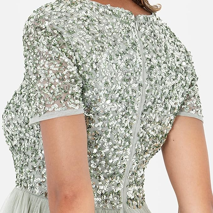 Rochie de domnișoară de onoare Maya Deluxe, decolteu în V, mâneci scurte, verde, 52 [5]