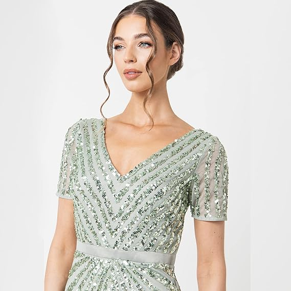 Rochie lungă cu paiete pentru femei Maya Deluxe, cu decolteu în V [4]