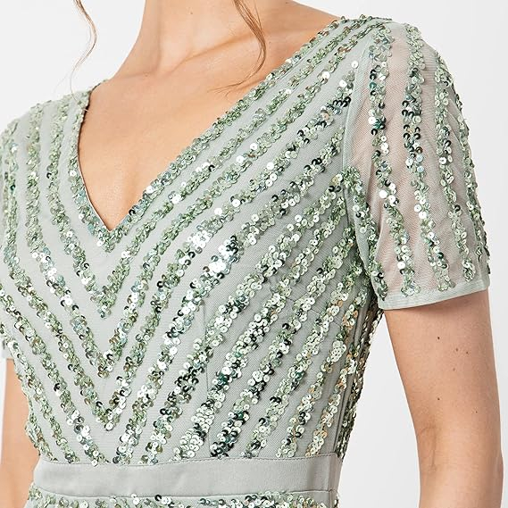 Rochie lungă cu paiete pentru femei Maya Deluxe, cu decolteu în V [5]