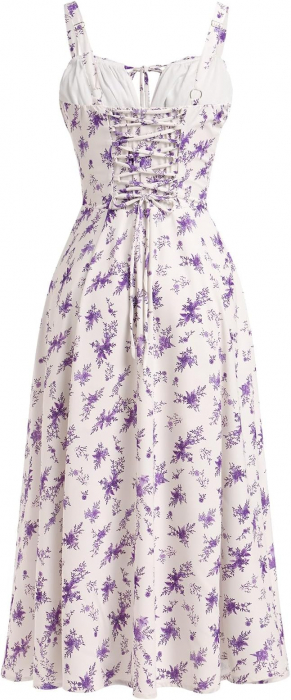 Rochie lunga de vara pentru femei FYMNSI, fara maneci, model floral, alb, XL [2]