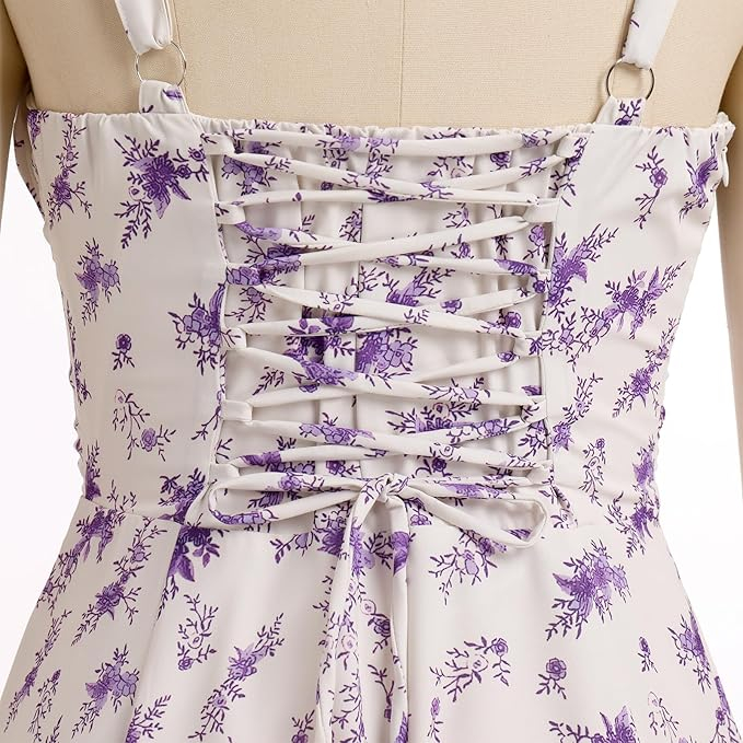 Rochie lunga de vara pentru femei FYMNSI, fara maneci, model floral, alb, XL [7]