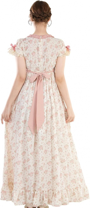 Rochie victoriana CR ROLECOS, design floral, alb/roz, L [5]