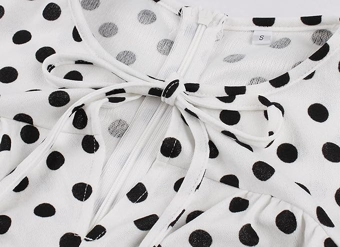 Rochie vintage pentru femei Wellwits, anii 1940, cu buline, negru/alb, 4XL [3]