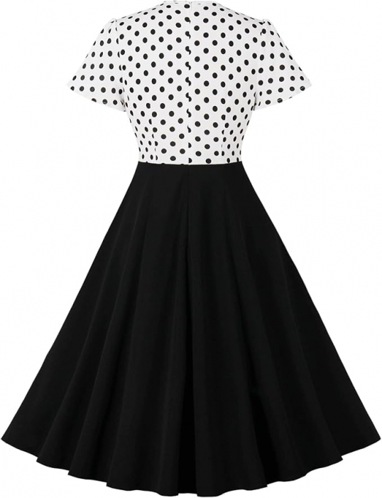Rochie vintage pentru femei Wellwits, anii 1940, cu buline, negru/alb, 4XL [2]