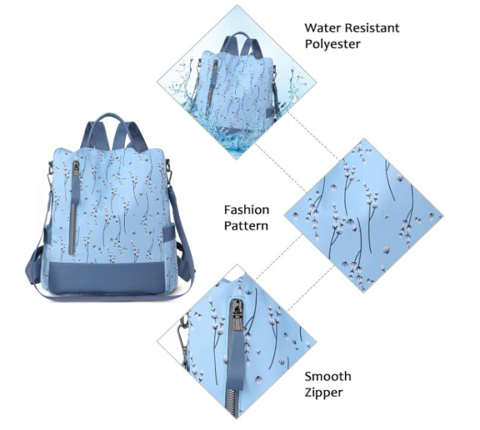 Rucsac antifurt pentru femei SODOLLEE, albastru [3]