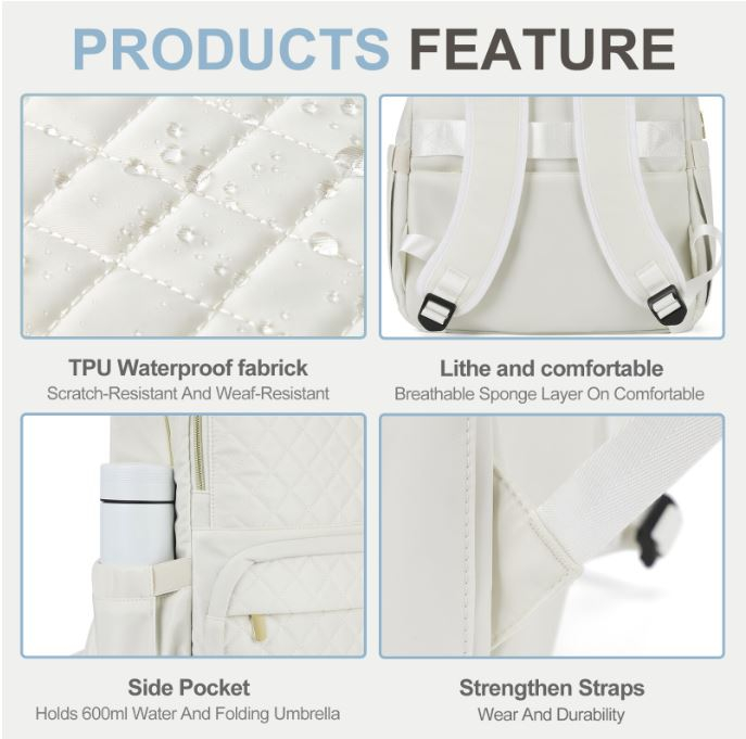 Rucsac dama, Textil, Rezistent la apa, 44x32x14cm, Alb [4]