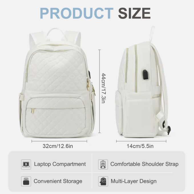 Rucsac dama, Textil, Rezistent la apa, 44x32x14cm, Alb [2]