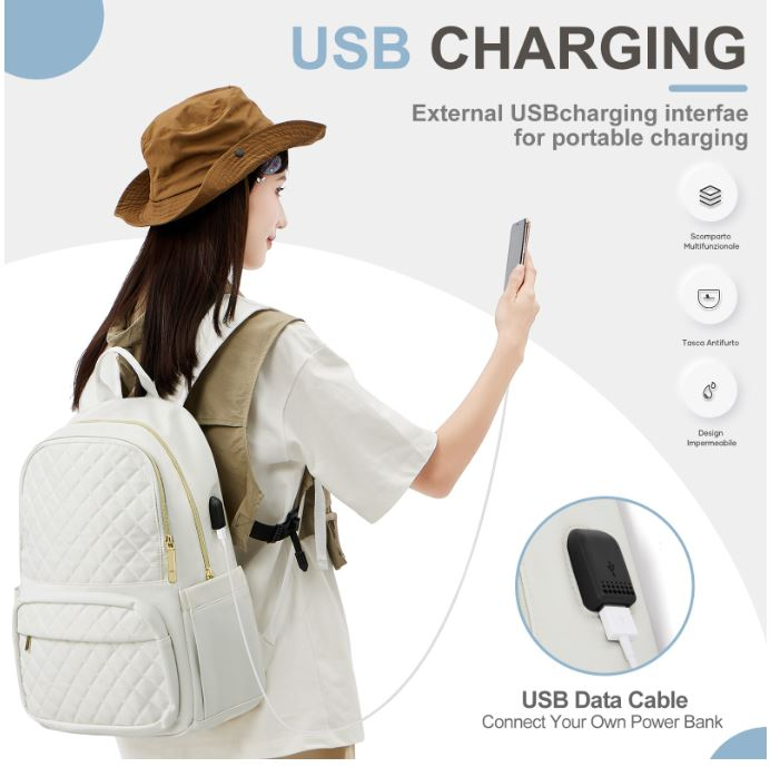 Rucsac dama, Textil, Rezistent la apa, 44x32x14cm, Alb [3]