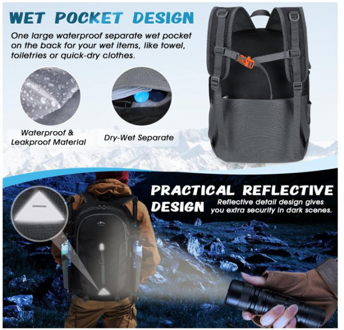 Rucsac de drumetie RAINSMORE, impermeabil, 40L, unisex, negru [3]