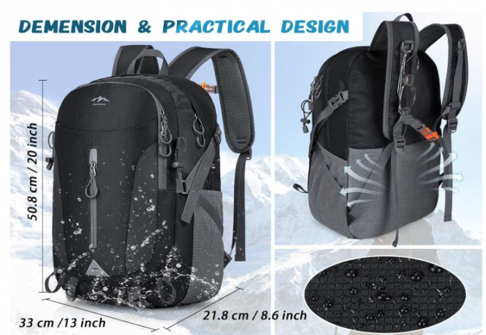 Rucsac de drumetie RAINSMORE, impermeabil, 40L, unisex, negru [2]