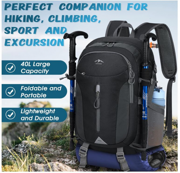 Rucsac de drumetie RAINSMORE, impermeabil, 40L, unisex, negru [4]