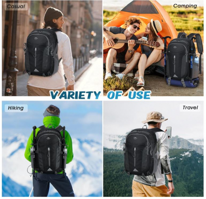 Rucsac de drumetie RAINSMORE, impermeabil, 40L, unisex, negru [7]