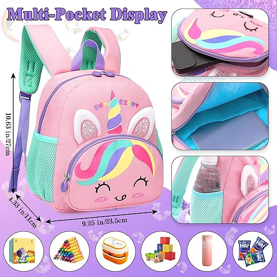 Rucsac de gradinita pentru copii Domueay, 1-5 ani, unicorn roz [3]