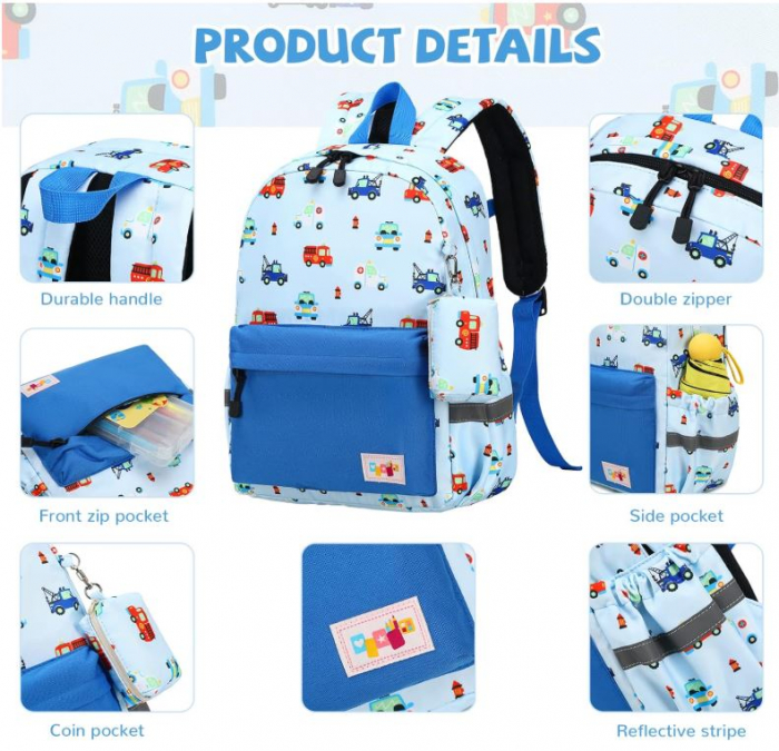Rucsac de gradinita pentru copii Mygreen, albastru, model cu masini [4]