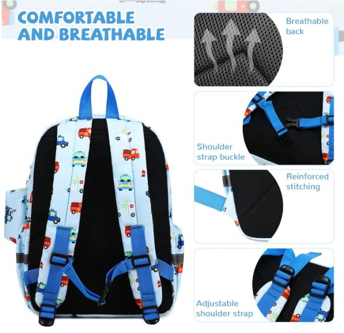 Rucsac de gradinita pentru copii Mygreen, albastru, model cu masini [5]