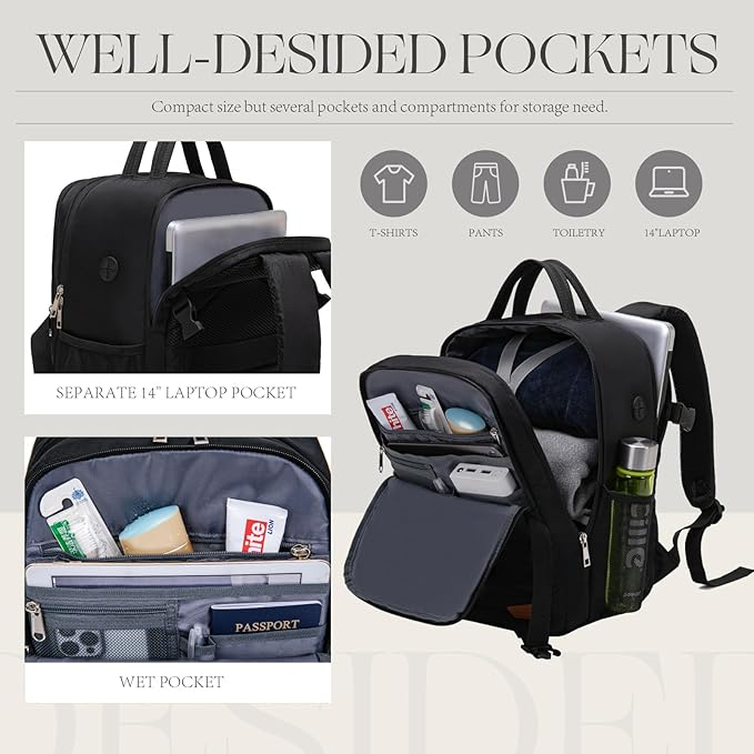 Rucsac de voiaj Lossga pentru Ryanair, 40 x 20 x 25 cm, negru [3]