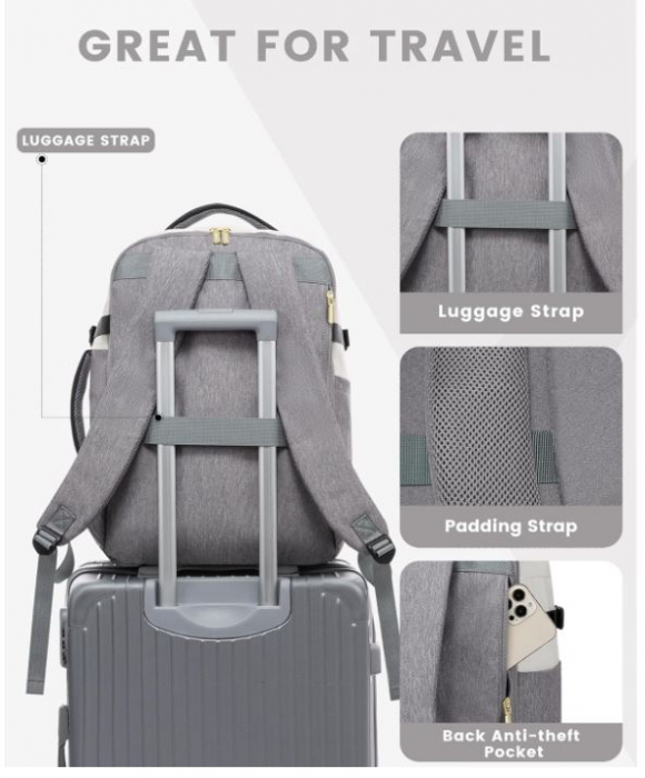 Rucsac de voiaj LOVEVOOK, 40L, 47 x 31 x 20 cm, gri [7]