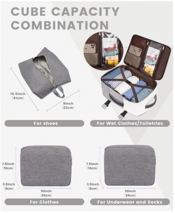 Rucsac de voiaj LOVEVOOK, 40L, 47 x 31 x 20 cm, gri [5]