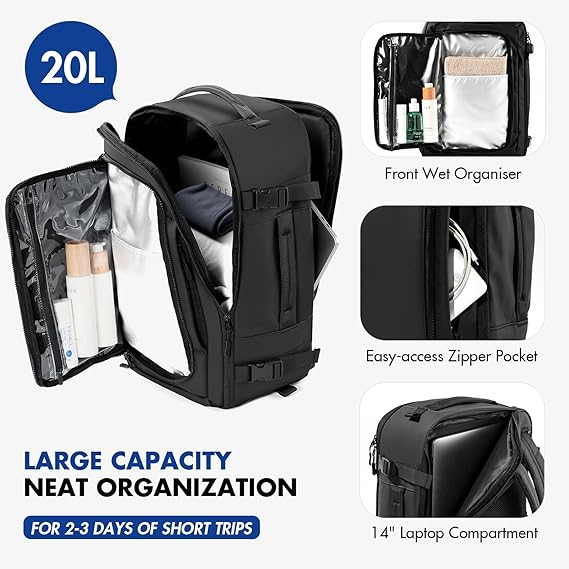 Rucsac de voiaj Reiseresa pentru Ryanair, 40 x 20 x 25 cm, negru [5]