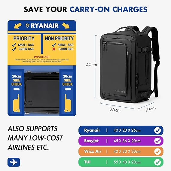 Rucsac de voiaj Reiseresa pentru Ryanair, 40 x 20 x 25 cm, negru [4]