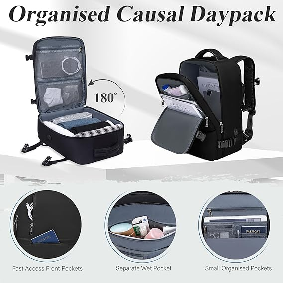 Rucsac de voiaj VMIKIV pentru Ryanair, 40 x 20 x 25 cm, negru [6]