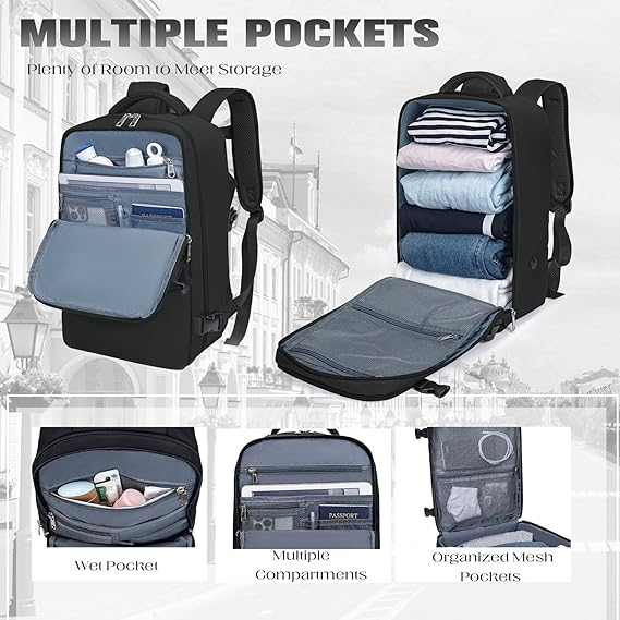 Rucsac de voiaj Xkdoai pentru Ryanair, 40 x 20 x 25 cm, negru [6]