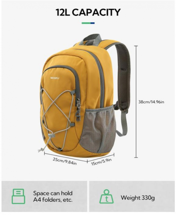 Rucsac mic de drumeție si trekking WATERFLY 12L, galben [5]