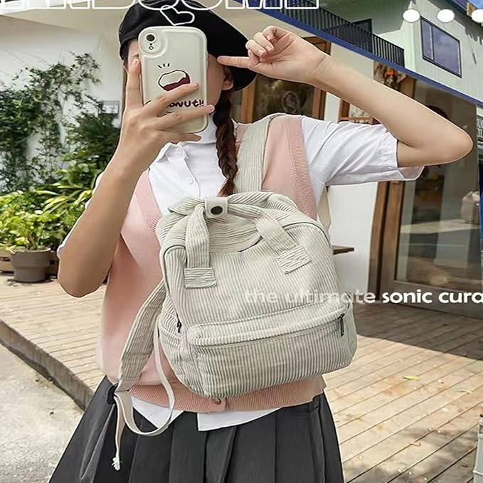 Rucsac mic pentru școală Jiliyote din velur, unisex, alb [5]