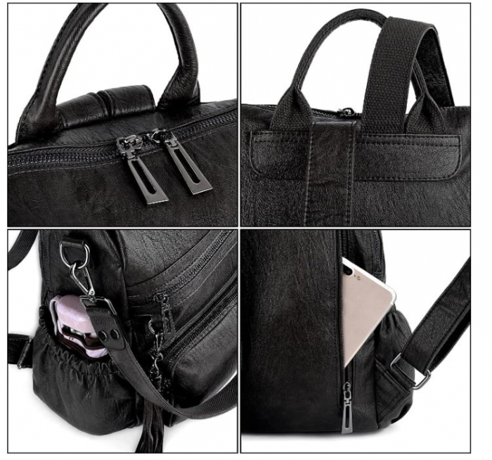 Rucsac pentru femei UTO, din piele PU, negru [4]