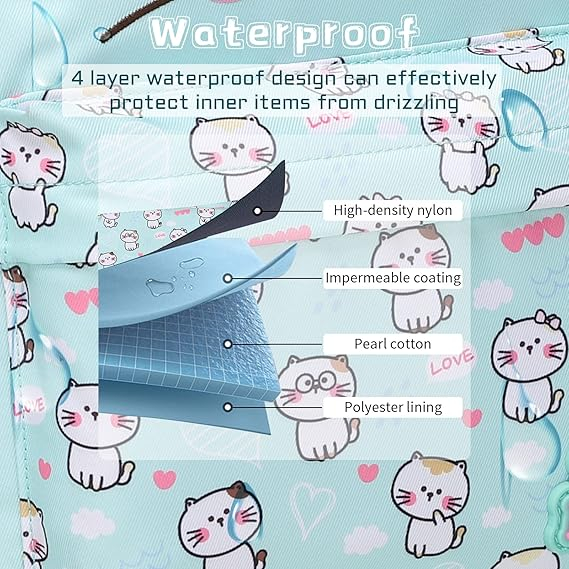 Rucsac pentru gradinita Tanou, pentru copii de 2-5 ani, verde, model pisici [3]