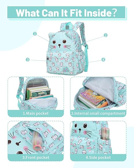 Rucsac pentru gradinita Tanou, pentru copii de 2-5 ani, verde, model pisici [5]