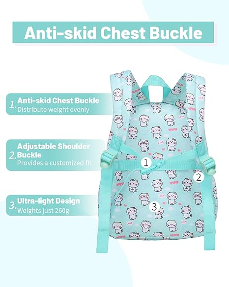 Rucsac pentru gradinita Tanou, pentru copii de 2-5 ani, verde, model pisici [6]