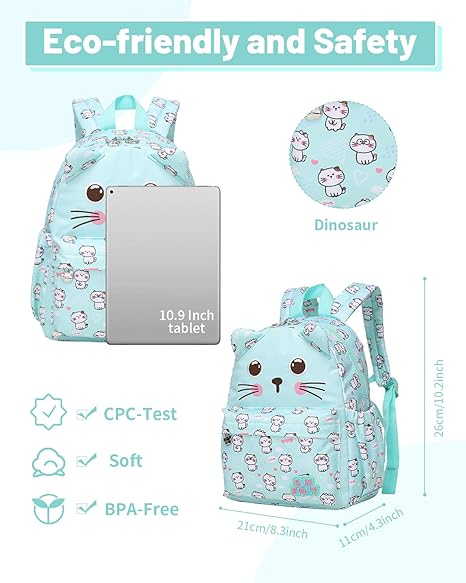 Rucsac pentru gradinita Tanou, pentru copii de 2-5 ani, verde, model pisici [4]