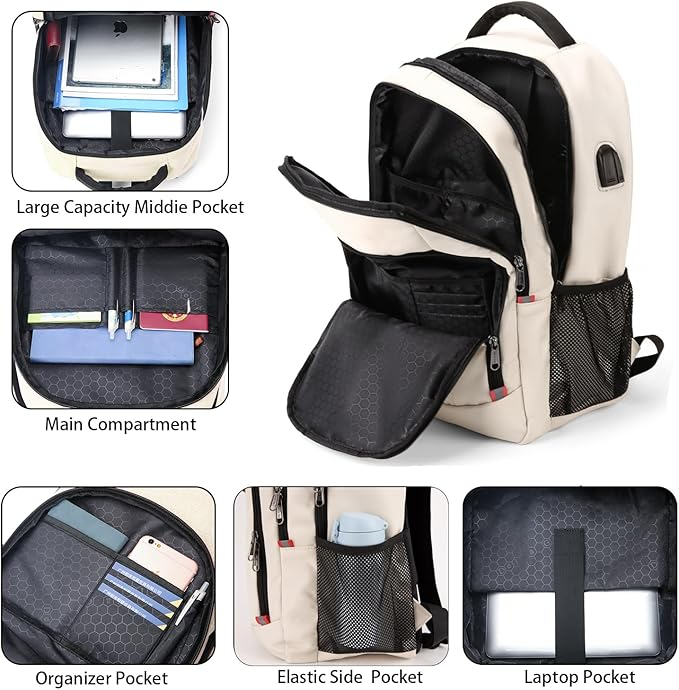 Rucsac pentru laptop Della Gao, port de încărcare USB, 50 x 32 x 20 cm, bej [5]