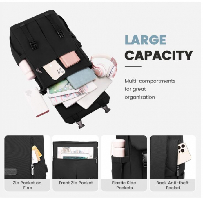 Rucsac pentru laptop LOVEVOOK, 15.6 inch, unisex, negru [4]