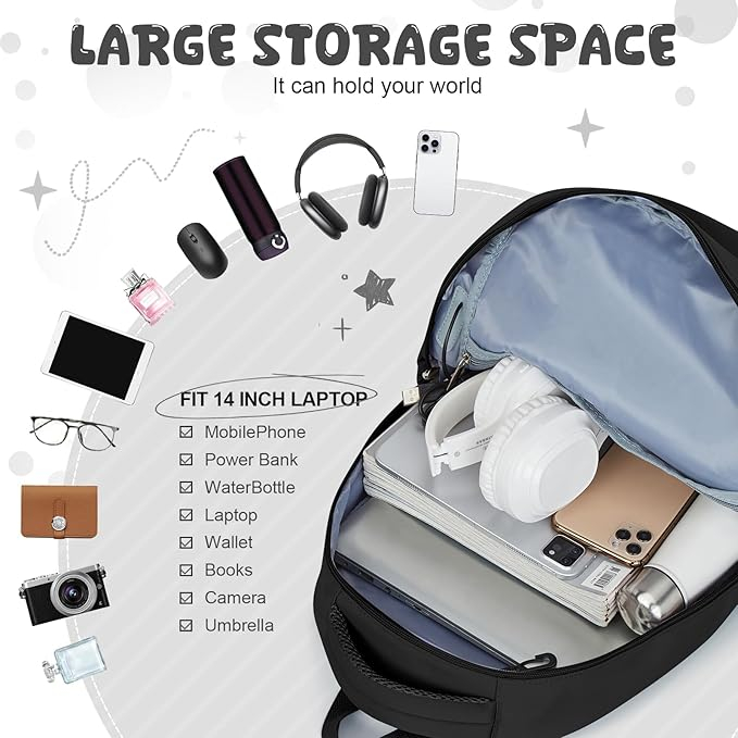 Rucsac pentru scoala HYC00, pentru laptop de 14 inch, negru [4]